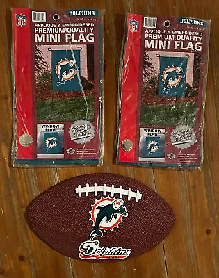 MIAMI DOLPHINS Mini Flag (2) And Acrylic Football Art With Logo (heavy) • $5.99