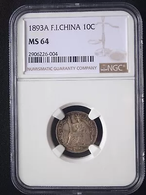 French Indo-China Silver 10 Cent 1893 NGC MS64 Nice Toned • $1400