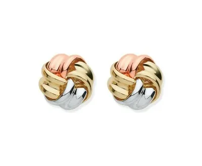 9ct Yellow Rose & White Gold Celtic Knot Ladies Stud Earrings ~ • £40.95