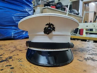 USMC Dress Blues Marine Hat - With Carrying Case - White Vinyl - Never Worn • $53.42