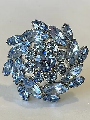 Vintage Glass Something Blue Rhinestone Wedding Bride Bouquet Brooch • $21