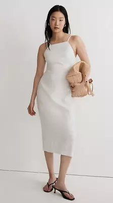 Madewell $110 Goldie Midi Dress 100% Linen White Size 6 NL435 • $55