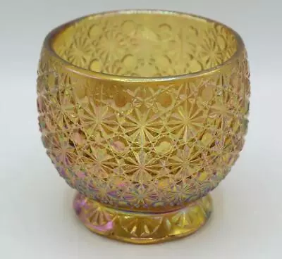 Pressed Amber/Gold Daisy Button Starburst Wide Vase Or Bowl • $29.99