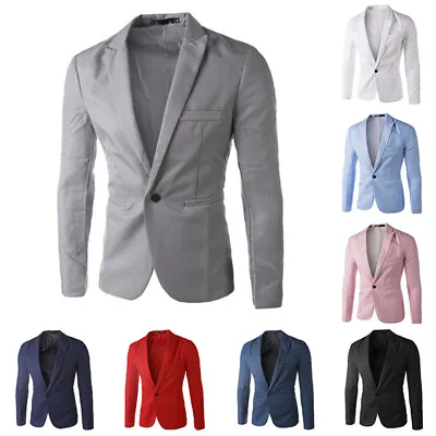 Men One Button Blazer Slim Fit Formal Business Suit Jacket Casual Tops Coat • $17.61