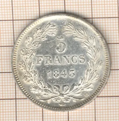 Louis Philippe 5 Francs 1843 BB Strasbourg Of Quality Rare (Coast 600 IN Sup 58) • £230.07