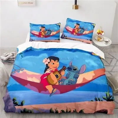 $76.99 • Buy Stitch And Lilo Playing Guitar On The Beach Cartoon Funny 3D Quilt Bedding Set