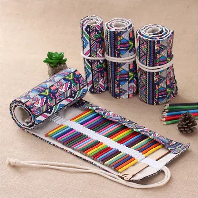 £7.99 • Buy 72 Holes Canvas Wrap Roll Up Pencil Pen Bag Holder Case Storage Pouch