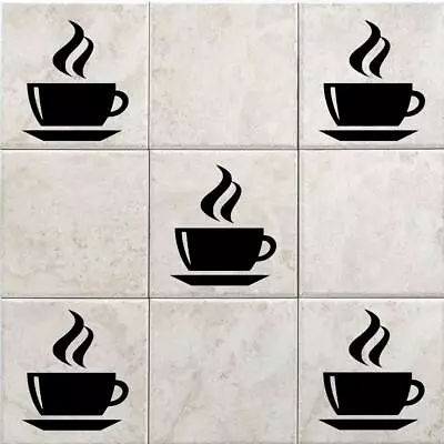 COFFEE CUPS Tile Stickers Decals Vinyl Transfers Wall Kitchen Home Décor Gift • £3.27