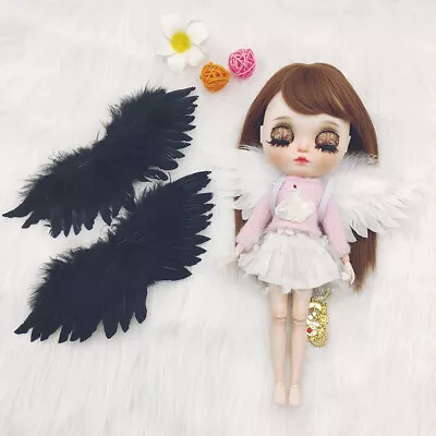 1/6yosd OB24/26/27 Blythe BJD Angel Fairy Doll Wings Fur Feather BK/WH Azone AI • $19.19