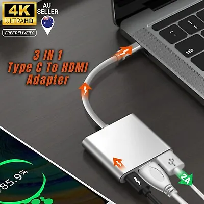 $12.99 • Buy Type C To HDMI Adapter 4K 3 In 1 USB Data Cable HUB HD HDMI Multiport Converter