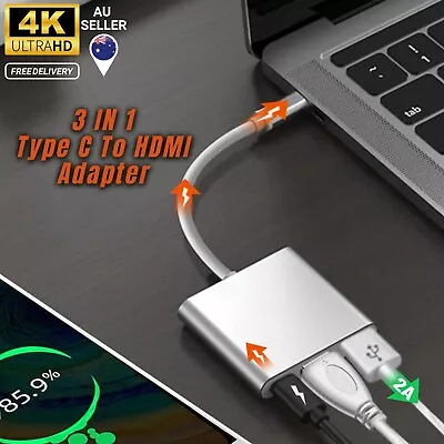 Type C To HDMI Adapter 4K 3 In 1 USB Data Cable HUB HD HDMI Multiport Converter • $18.99