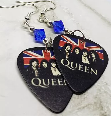 Queen And British Flag Guitar Pick Earrings With Blue Swarovski Crystals • $7