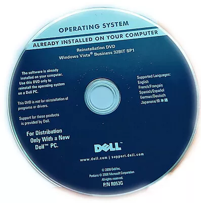 Dell Microsoft Windows Vista Business 32BIT SP1 Reinstallation DVD • $7.99