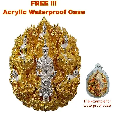 $170 • Buy Golden Silver Buddha Performing Miracles Thai Amulet Pendant Waterproof Case