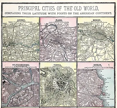 OLD 1896 Map PARIS LONDON BERLIN DUBLIN ROME ST PETERSBURG VIENNA EDINBURGH • $28.88