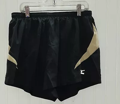 3  Mizuno Mustang Running Shorts (Black With Gold Stripe) • $15