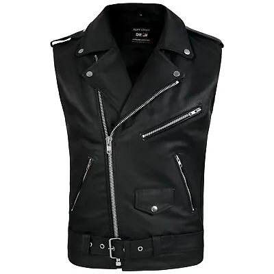 $39.99 • Buy DEFY Men's Sleeveless Biker Style Classic Vest Belted Punk Genuine Leather Vest