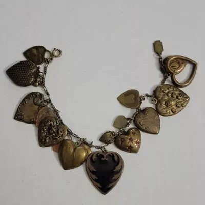 Vintage Pididdly Links Brass Dangling Heart Bracelet  • $25