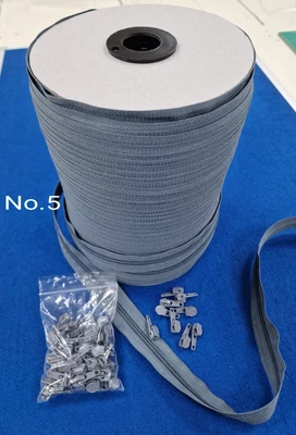 £95.99 • Buy Grey Continuous Zip No5 Nylon Chain And Sliders Upholstery Cushions Garments