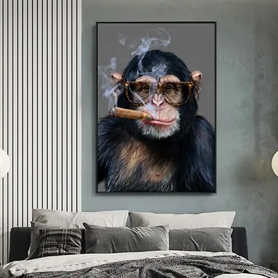 Animal Canvas Painting Monkey Gorilla Smoking Posters Print Art Wall Art Picture • $7.01