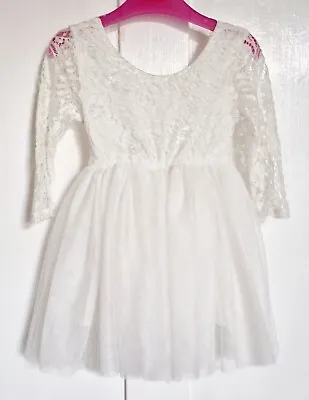 Baby Girls 18-24 Months White  Embroidery Dress Wedding Occassion Birthday  • £3