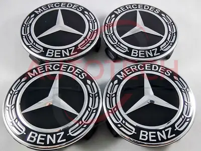 $17.99 • Buy Set Of 4 Mercedes-Benz Classic Black Wheel CenterCaps - 75MM AMG Wreath