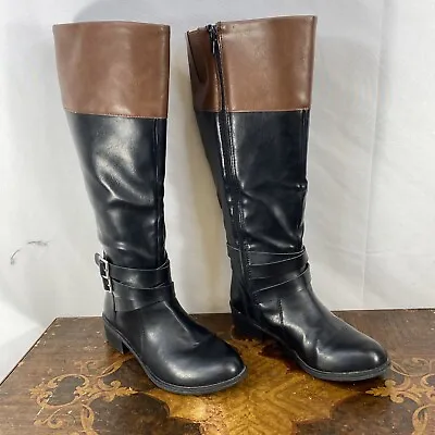 Arizona Women Size 7M Black & Brown Faux Leather 15  Shaft Side ZIP Riding Boots • $5.97