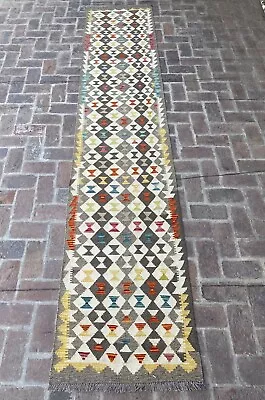 Handmade Afghan Flat Weave Kilim Hallway Runner Rug 392 CM X 78 CM KA# 45 • $680