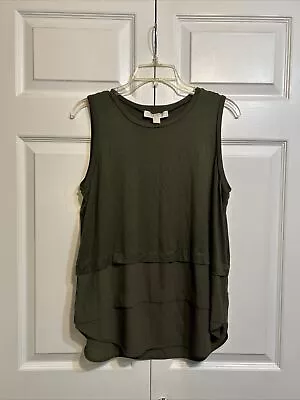 NWT MICHAEL Michael Kors Sleeveless Layered Top Tank Sz L Large Sheer Hem Green • $9.98