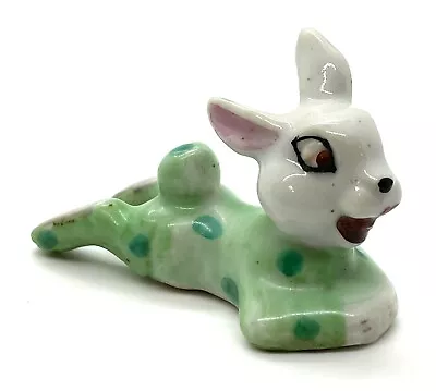 Vintage 1950's Bunny Rabbit Laying Out In Green Polka Dot Pajamas Figurine Japan • $9