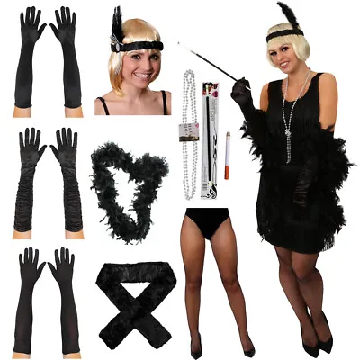 £18.99 • Buy Ladies Black Deluxe Flapper Costume 20s Accessory Choice Gatsby Fancy Dress Lot