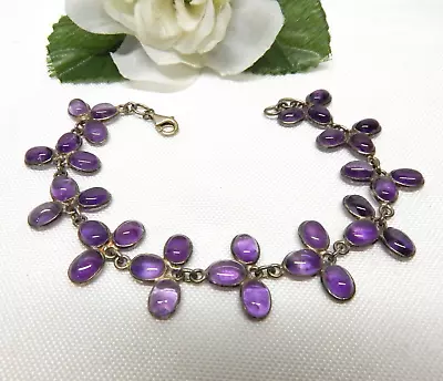 Vintage 925 Sterling Silver Amethyst Gemstone Link Bracelet 8.5  • $14.50