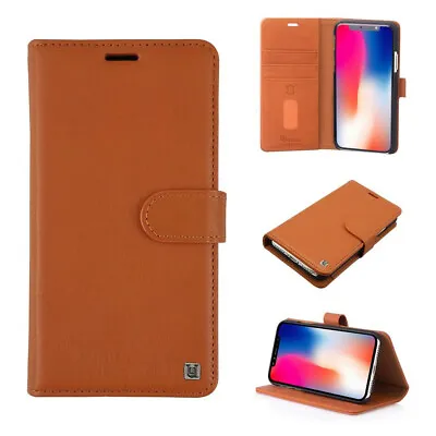 Uunique Tan Book Folio Case For IPhone X XS Leather Cover Detachable Shell 2in1 • £5.99