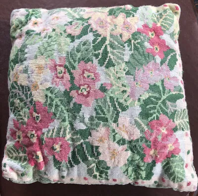 Vintage Needlepoint Cushion. Primulas. • £30