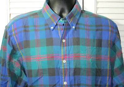Vtg. Polo Ralph Lauren Plaid Cotton Twill Shirt Men's XL • $12.99