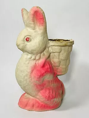 Vintage 7  Paper Mache Pulp Easter Bunny Rabbit With Basket Candy Container • $39