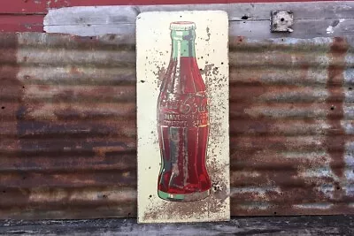 Vintage Coca Cola Sign Masonite Board Original Antique Coke Bottle Sign 14x32 • $325