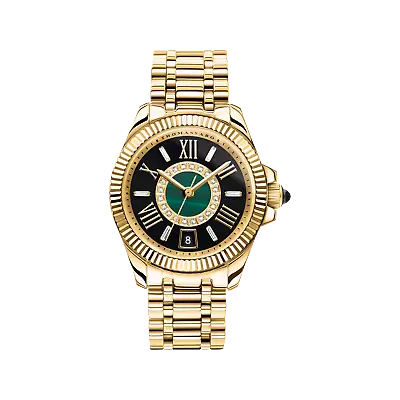 Mystic Island Watch With White Stones And Green Malachite Gold Plated • $899