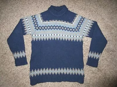 VTG SAMBAND Of ICELAND Icelook Sweater WOOL SZ MEDIUM Blue Fair Isle Chunky Knit • $31.49