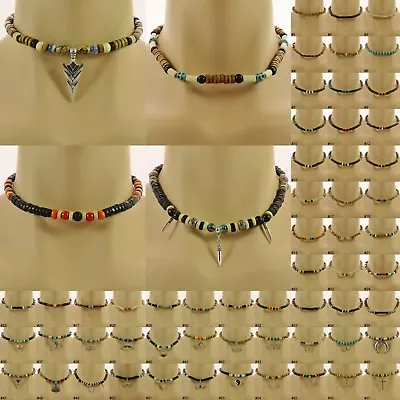 £8.99 • Buy Surfer Style Bead Necklace Boho Beaded Choker Mens Ladies Womens Boys Jewellery