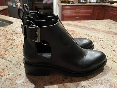 Zara Basic Collection Womens Black Leather Side Buckle Ankle Booties Size 38 • $14