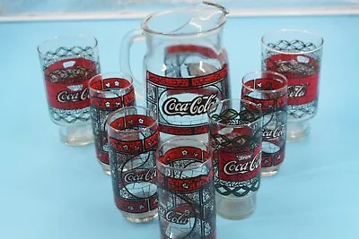 Vintage COCA-COLA Drinking Glass  And Pitcher Tiffany Style Design • $55