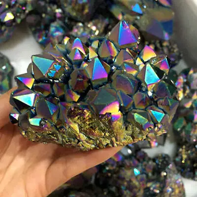 Natural Quartz Titanium Aura Crystal Cluster VUG Healing Specimens Stone Mineral • £5.46