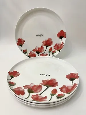 Mikasa Set Of 4 KIERA Red Poppy Bone China Salad Plates 9” NWT • $49.99