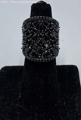 Sterling Silver Black Spinel Oval Statement Ring  - 11.31 Grams • £23.65