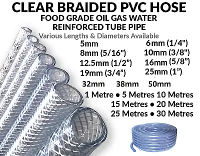 £2.40 • Buy PVC Flexible Braided Water Hose Fish Pond Plastic Pipe Hydrophonics Tubing RPVC