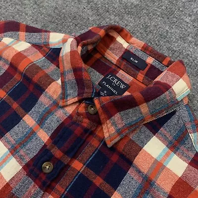 J. Crew Flannel Shirt Mens Small Slim Fit Red Plaid Button Up Long Sleeve • $16.49