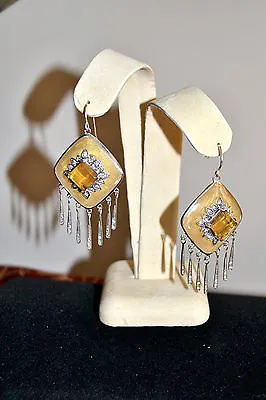 NIB $495 MIRIAM SALAT Fringe Dangler Earrings Sterling Resin CZ Crystal Nugget • $189.50