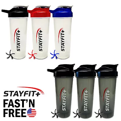 3 Pack Protein Shaker Mixer Bottle Lot Preworkout Leak Proof Blender Cup 24 Oz • $19.99