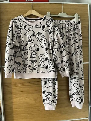 Marks And Spencer M&S Girls Snoopy Velour Pink Pyjamas 7-8 Years • £2.50